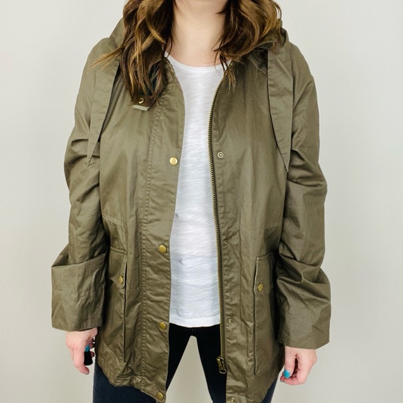 ZARA Waxed Utility Jacket Parka L Field Green Hood - Picture 7 of 8